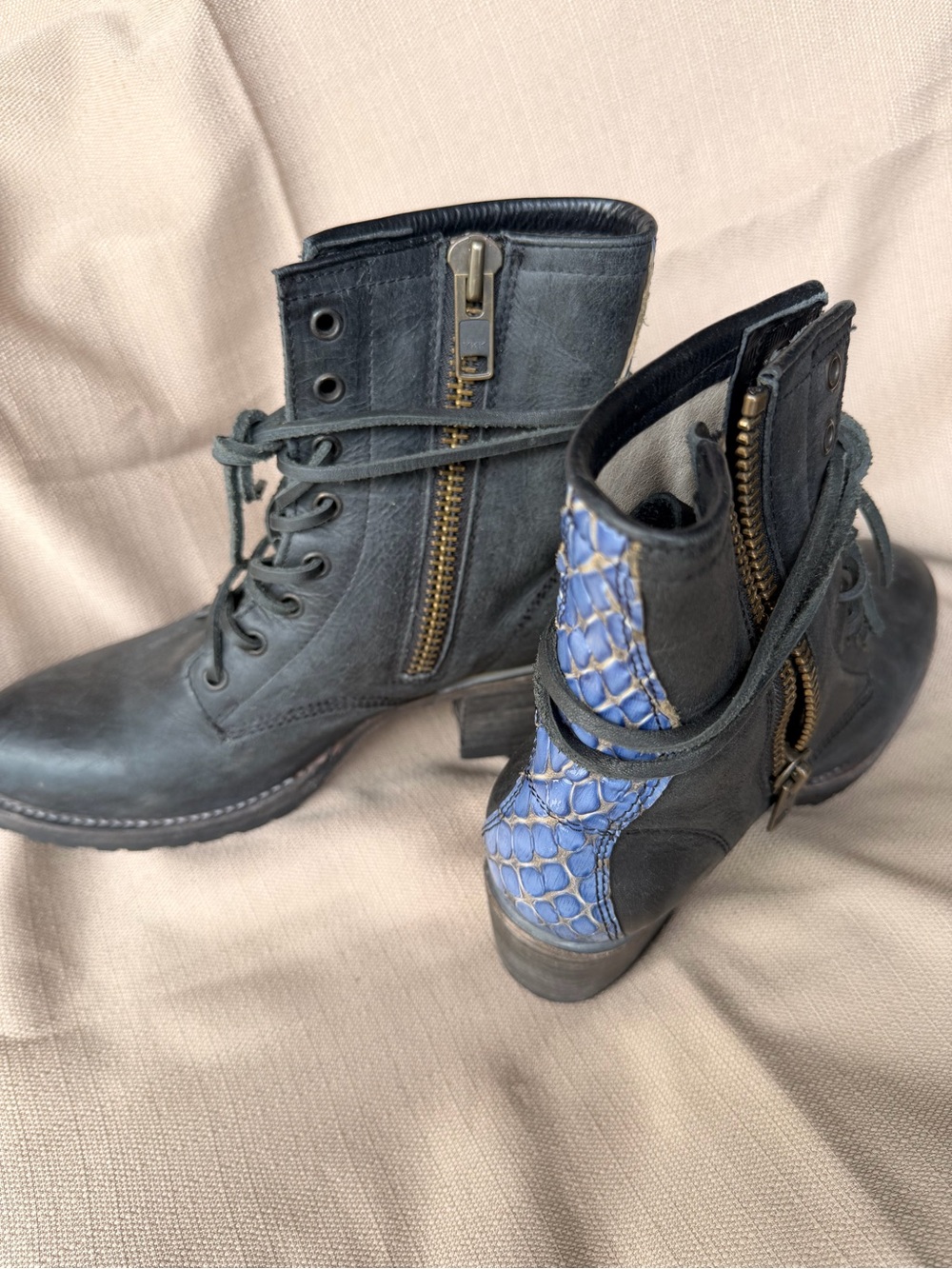 Freebirds Women's navy Ankle Boots with Blue Accent - Lace-Up Side Zip